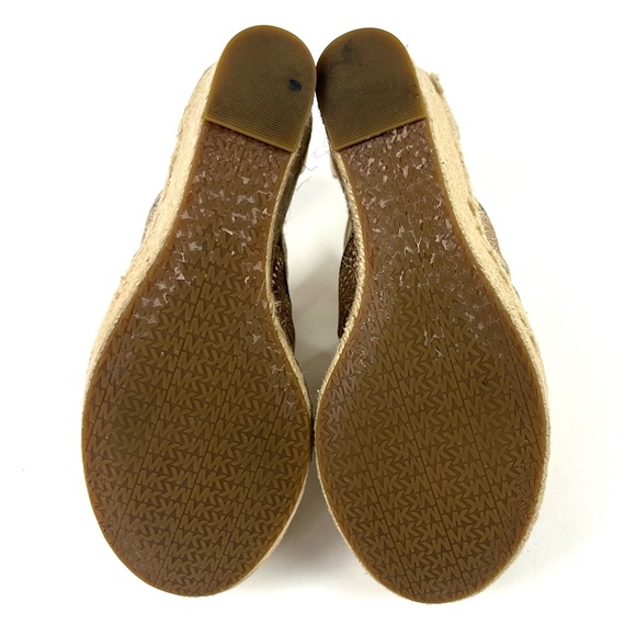 Michael Kors Damita Gold Glitter Metallic Caged Espadrille Platform Wedges - Picture 8 of 8